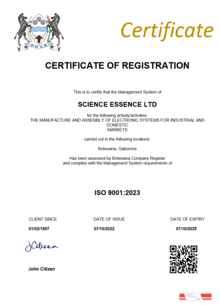 Botswana certificate of registration Word and PDF template